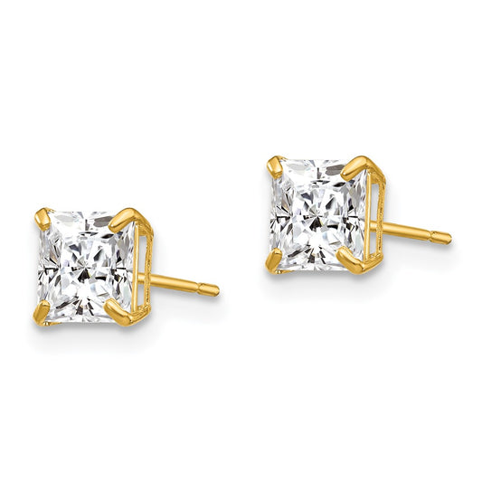 14K Yellow Gold 5mm Square CZ Post Earrings