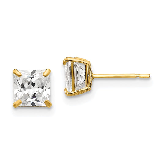 14K Yellow Gold 5mm Square CZ Post Earrings