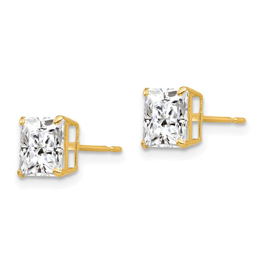 14K Yellow Gold 6mm Square CZ Post Earrings