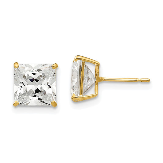 14K Yellow Gold 7mm Square CZ Post Earrings