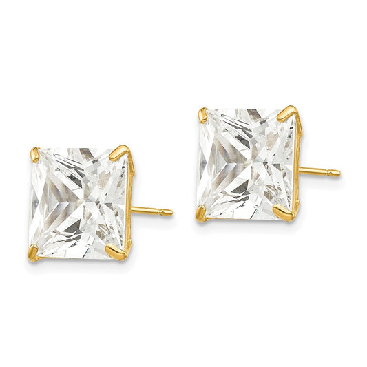 14K Yellow Gold 10mm Square CZ Post Earrings