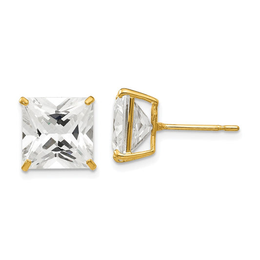 14K Yellow Gold 10mm Square CZ Post Earrings