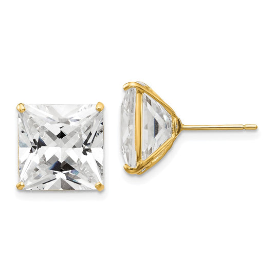 14K Yellow Gold 11mm Square CZ Post Earrings