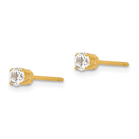 14K Yellow Gold 3.25mm Cubic Zirconia Stud Earrings