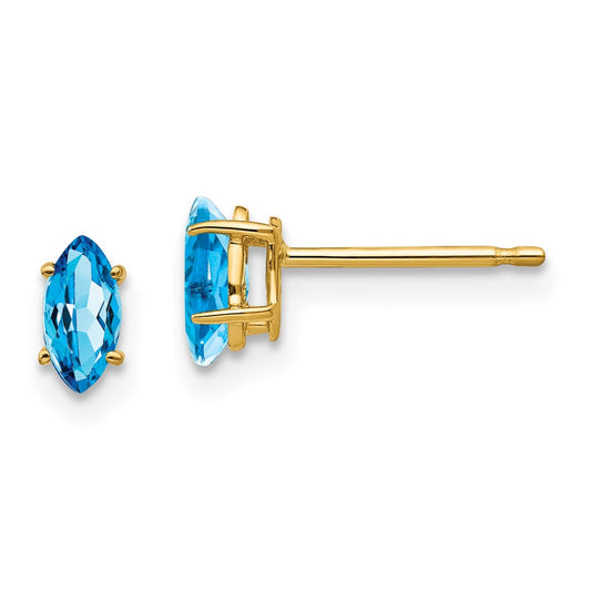 14K Yellow Gold Blue Topaz marquis Stud Earrings