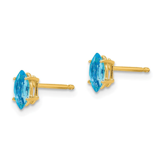 14K Yellow Gold 6x3mm Marquise Blue Topaz Stud Earrings