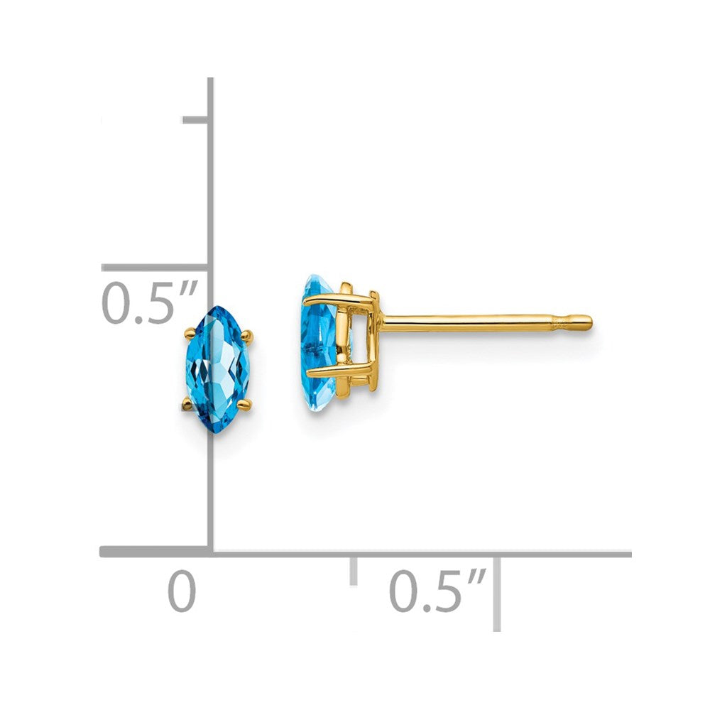 14K Yellow Gold 6x3mm Marquise Blue Topaz Stud Earrings