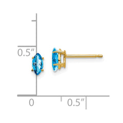 14K Yellow Gold 6x3mm Marquise Blue Topaz Stud Earrings