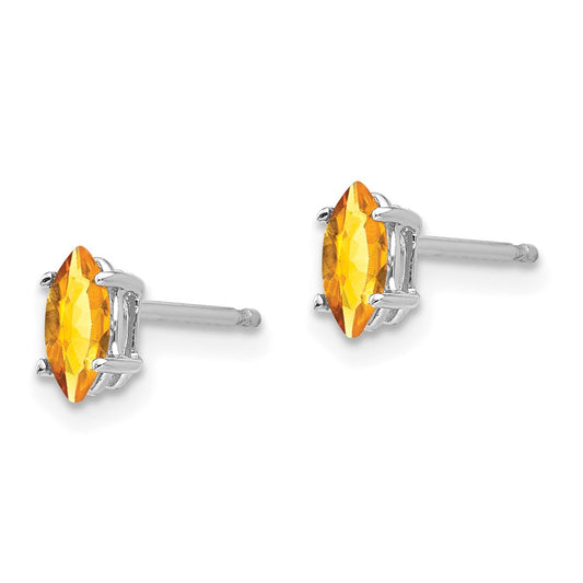 14K White Gold 6x3mm Citrine Marquise Stud Earrings