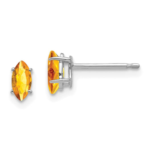 14K White Gold 6x3mm Citrine Marquise Stud Earrings