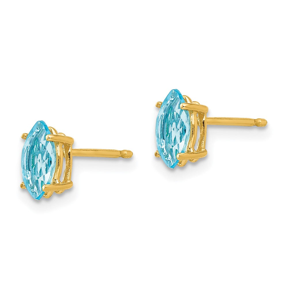 14K Yellow Gold 7x3.5mm Marquise Blue Topaz Stud Earrings