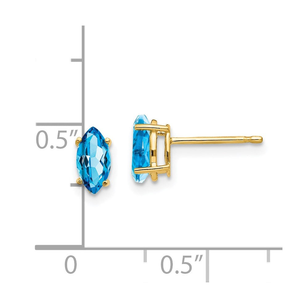 14K Yellow Gold 7x3.5mm Marquise Blue Topaz Stud Earrings