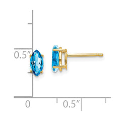 14K Yellow Gold 7x3.5mm Marquise Blue Topaz Stud Earrings