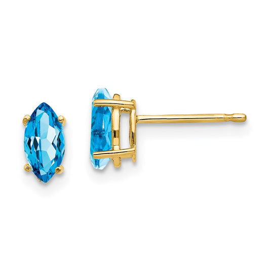 14K Yellow Gold 7x3.5mm Marquise Blue Topaz Stud Earrings