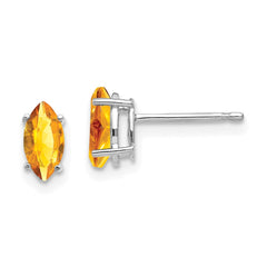 14K White Gold 7x3.5mm Marquise Citrine Earrings