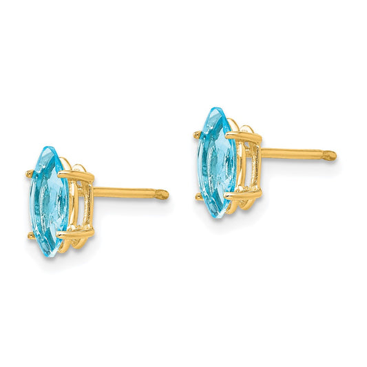 14K Yellow Gold Blue Topaz Marquise Stud Earrings