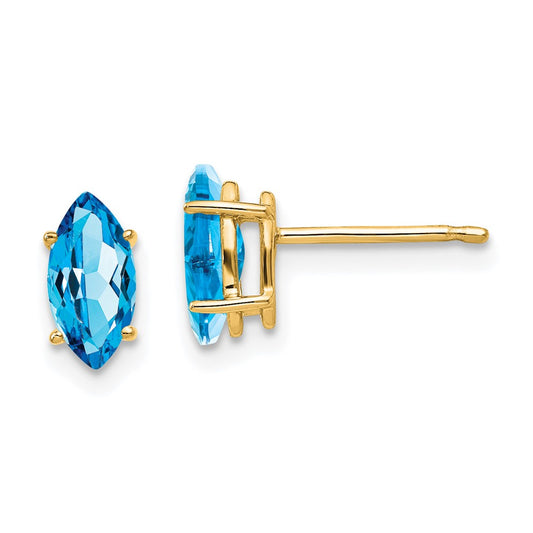 14K Yellow Gold Blue Topaz Marquise Stud Earrings