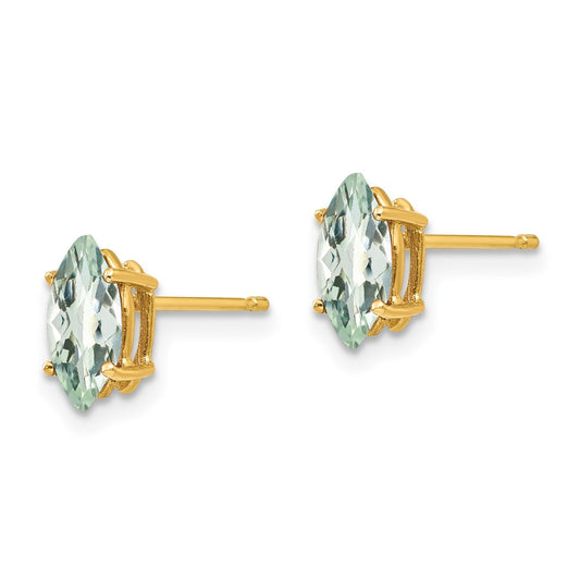 14K Yellow Gold 8x4 Marquise Checker-cut Green Quartz Earrings