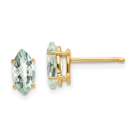 14K Yellow Gold 8x4 Marquise Checker-cut Green Quartz Earrings