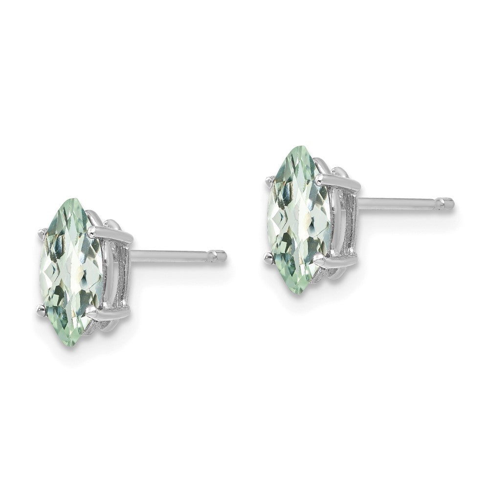 14K White Gold 8x4mm Marquise Checker-cut Green Quartz Earrings