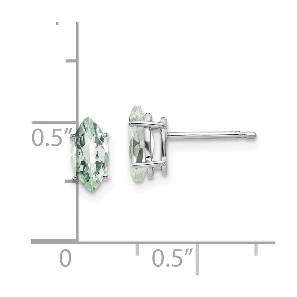 14K White Gold 8x4mm Marquise Checker-cut Green Quartz Earrings