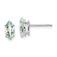 14K White Gold 8x4mm Marquise Checker-cut Green Quartz Earrings