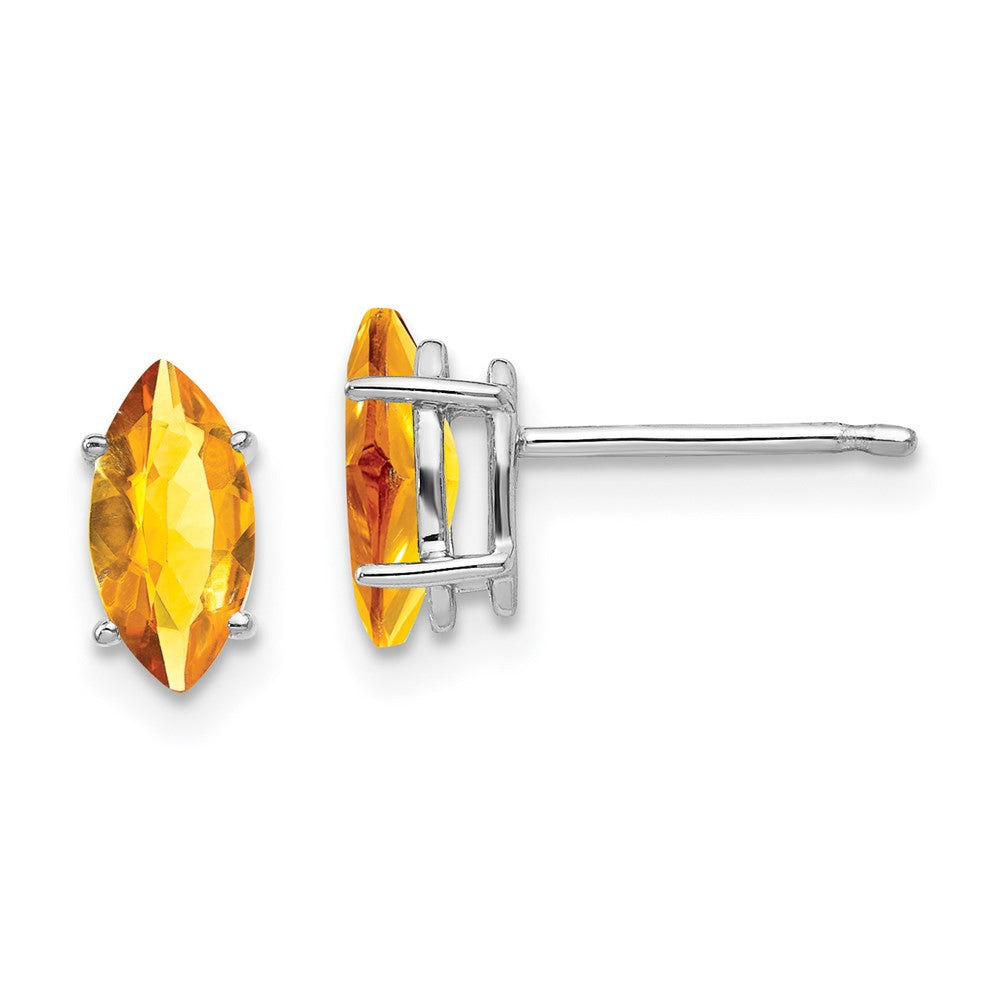 14K White Gold 8x4mm Citrine Marquise Stud Earrings