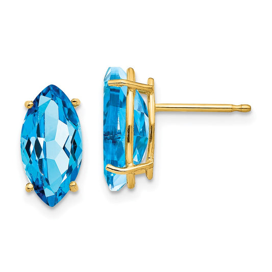 14K Yellow Gold Blue Topaz marquis Stud Earrings