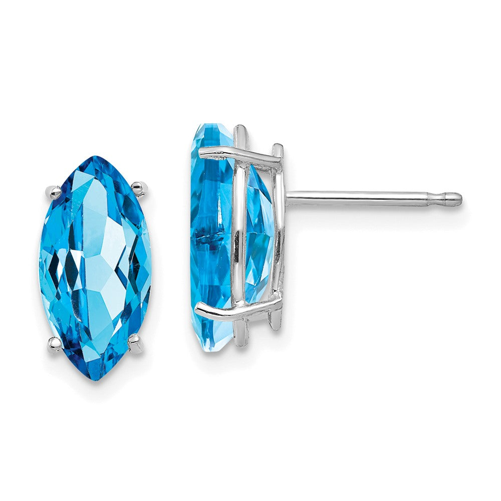 14K White Gold 10x5mm Blue Topaz Marquise Stud Earrings