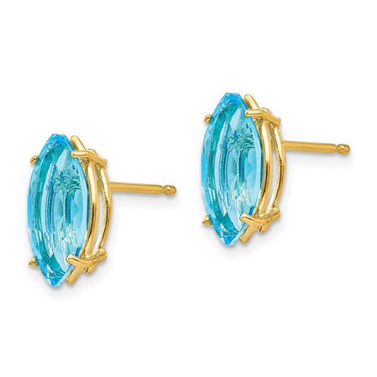 14K Yellow Gold 12x6mm Marquise Blue Topaz Stud Earrings