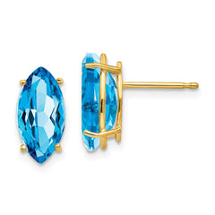 14K Yellow Gold 12x6mm Marquise Blue Topaz Stud Earrings