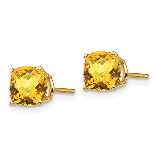 14K Yellow Gold 6x6mm Cushion Citrine Checker Stud Earrings