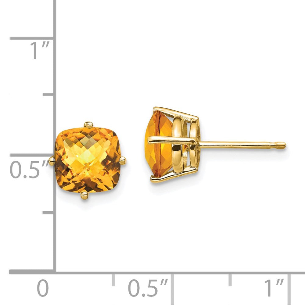 14K Yellow Gold 7x7mm Cushion Citrine Checker Stud Earrings