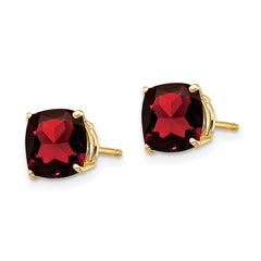 14K Yellow Gold 7x7mm Cushion Garnet Checker Stud Earrings