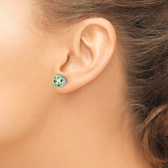 14K White Gold 7mm Cushion Checker-cut Green Quartz Earrings