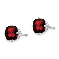 14K White Gold 7x7mm Cushion Garnet Checker Earrings