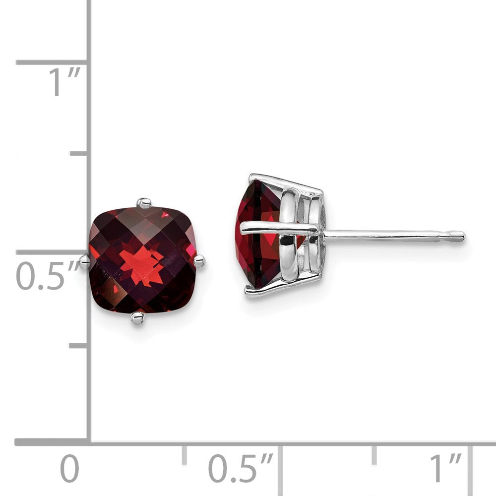 14K White Gold 7x7mm Cushion Garnet Checker Earrings