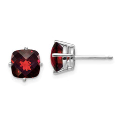 14K White Gold 7x7mm Cushion Garnet Checker Earrings