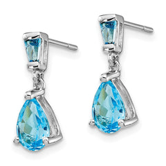 14K White Gold Blue Topaz Dangle Post Earrings