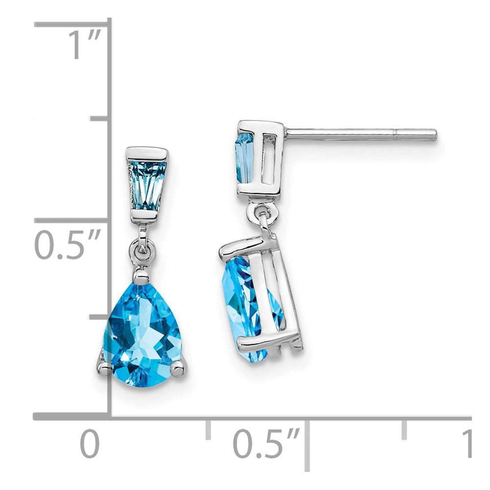 14K White Gold Blue Topaz Dangle Post Earrings