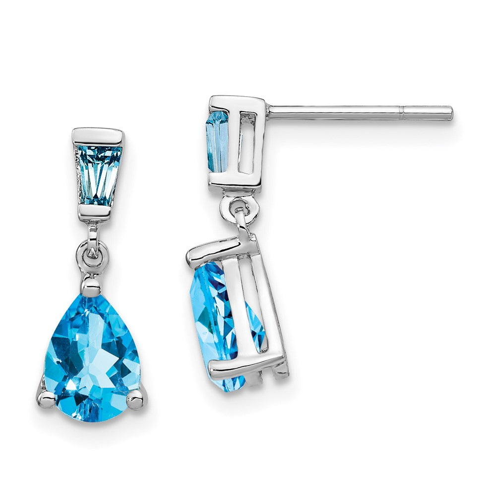 14K White Gold Blue Topaz Dangle Post Earrings