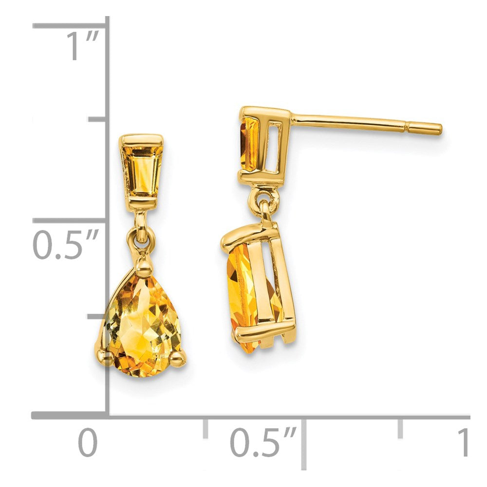 14K Yellow Gold Citrine Dangle Post Earrings