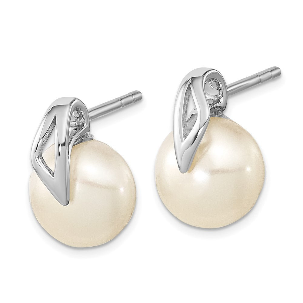 14K White Gold 7-8mm Button FWC Pearl Post Earrings