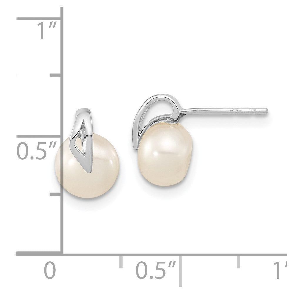 14K White Gold 7-8mm Button FWC Pearl Post Earrings