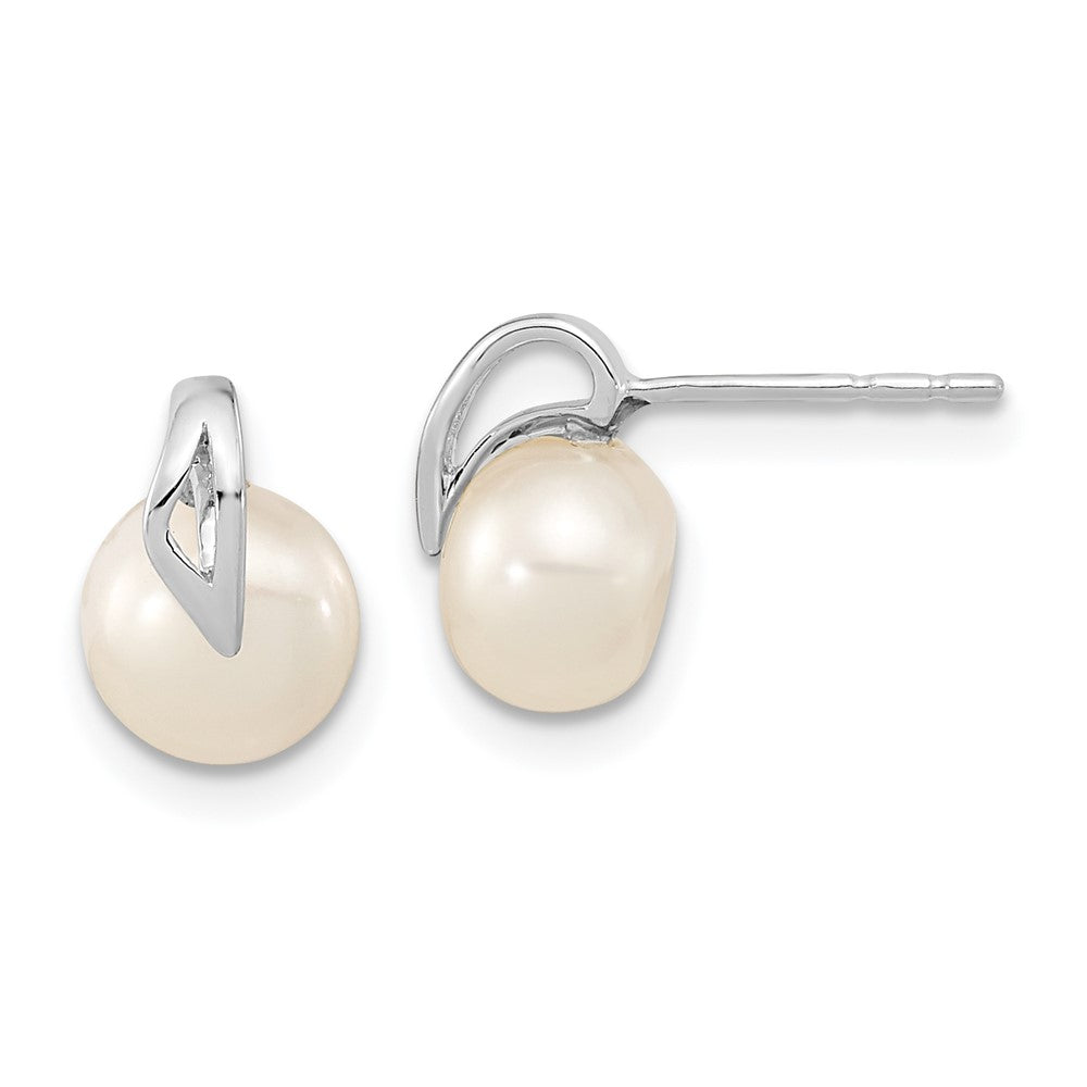 14K White Gold 7-8mm Button FWC Pearl Post Earrings