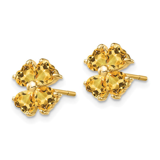 14K Yellow Gold Heart-shaped Citrine Flower Post Earrings