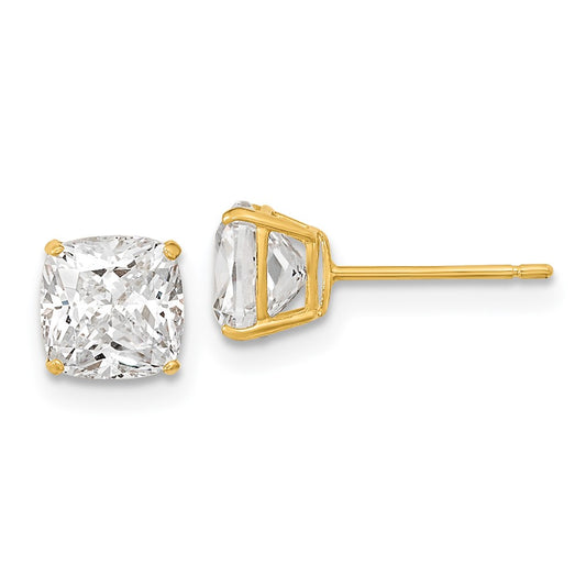 14K Yellow Gold Polished 6x6 Cushion Cut CZ Stud Post Earrings