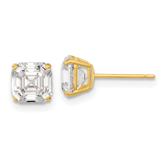 14K Yellow Gold Polished 6x6 Asscher Cut CZ Studs Post Earrings