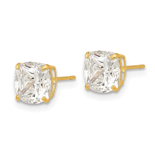 14K Yellow Gold Polished 7x7 Cushion Cut CZ Studs Post Earrings