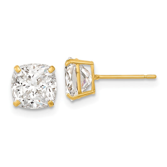 14K Yellow Gold Polished 7x7 Cushion Cut CZ Studs Post Earrings